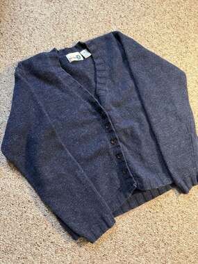 Vintage Paul Harris Design Navy Blue Lambswool Blend Cardigan Sweater Size M